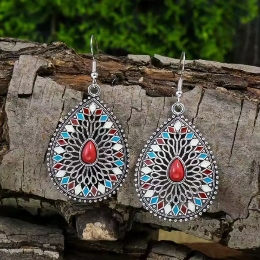 Earrings ethnic feng shui droplet hollow new e91‎